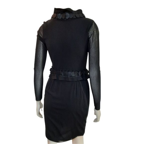 𝅺VIVIENNE Tam Dress size Small Black Mesh Mini Long Sleeve Ruffle Pockets - Picture 5 of 8